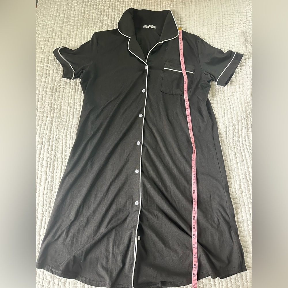 Ekouaer Black Contrast Piping Short Sleeve Nightshirt 🤍🖤 Size S - Picture 5 of 6